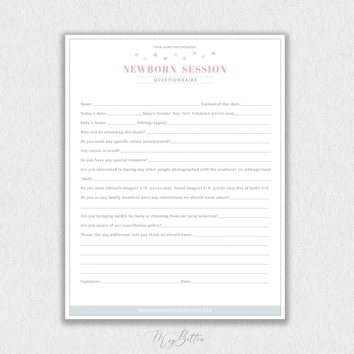 Newborn Questionnaire Template