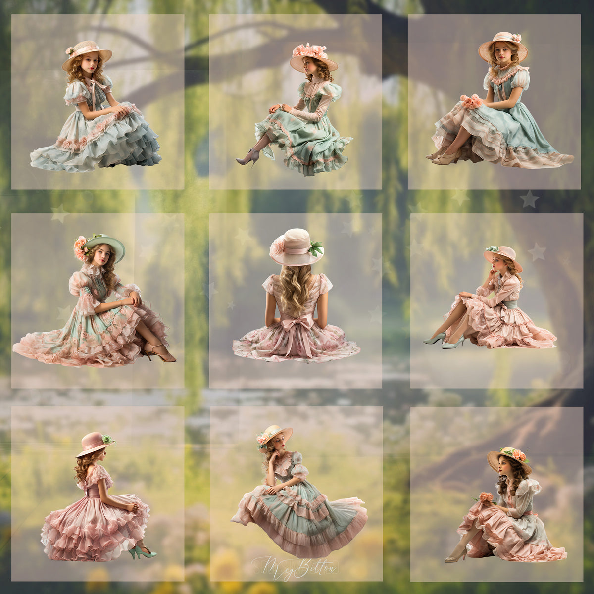 Magical Victorian Spring Sitting Model Overlays