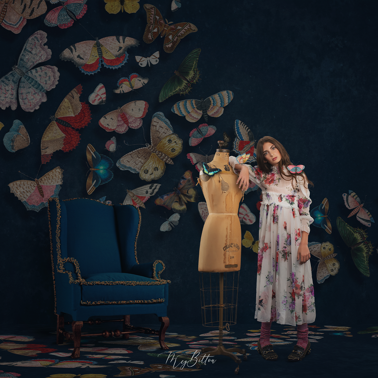 Butterfly Wall Layered Digital Background