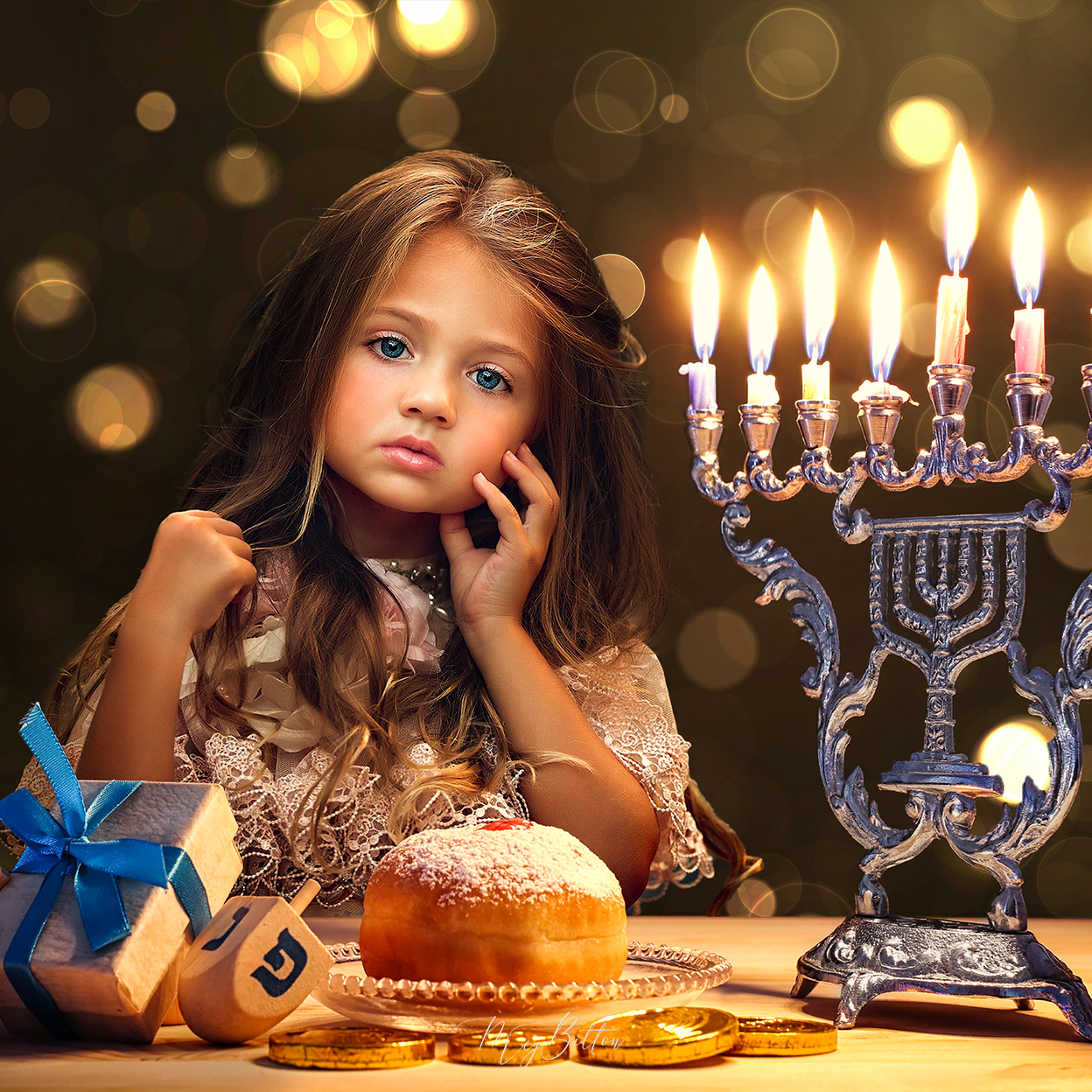 Layered Digital Background: Chanukah Lights