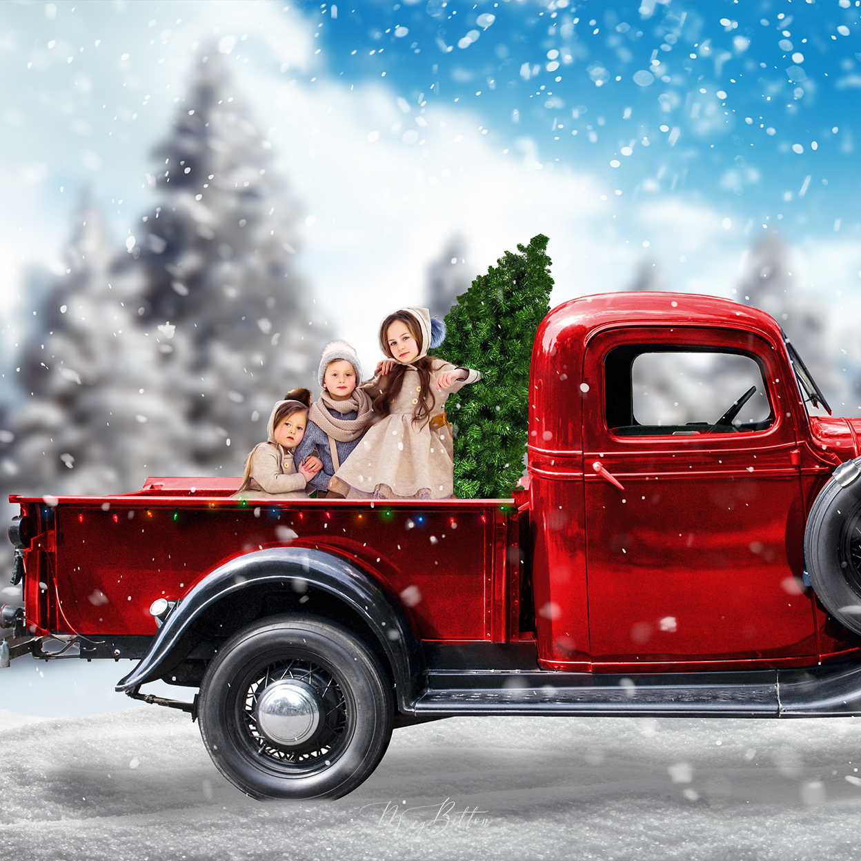 Layered Digital Background: Red Truck